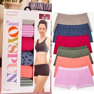 Joyspun Women's Seamless Boyshort Panties, 6-Pack, S (4-6)
